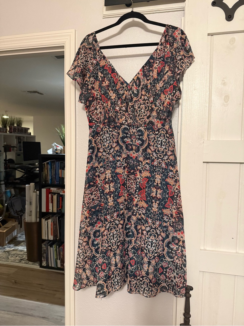 Women’s Navy Paisley V-Neck Dress